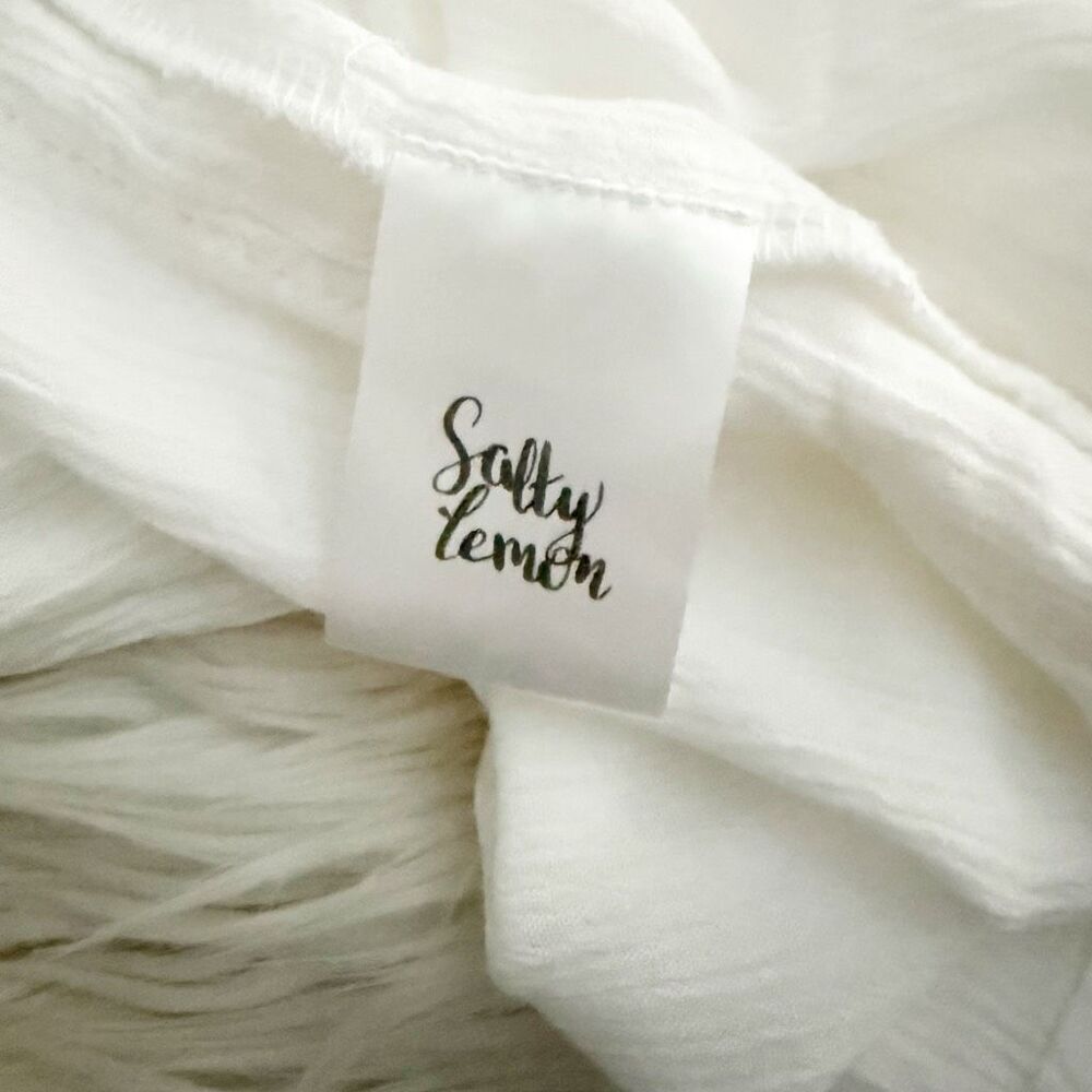 SALTY LEMON | SET White Smocked Tank Wide Leg Gauze Lace Pants White Tassel | XL - Picture 12 of 13